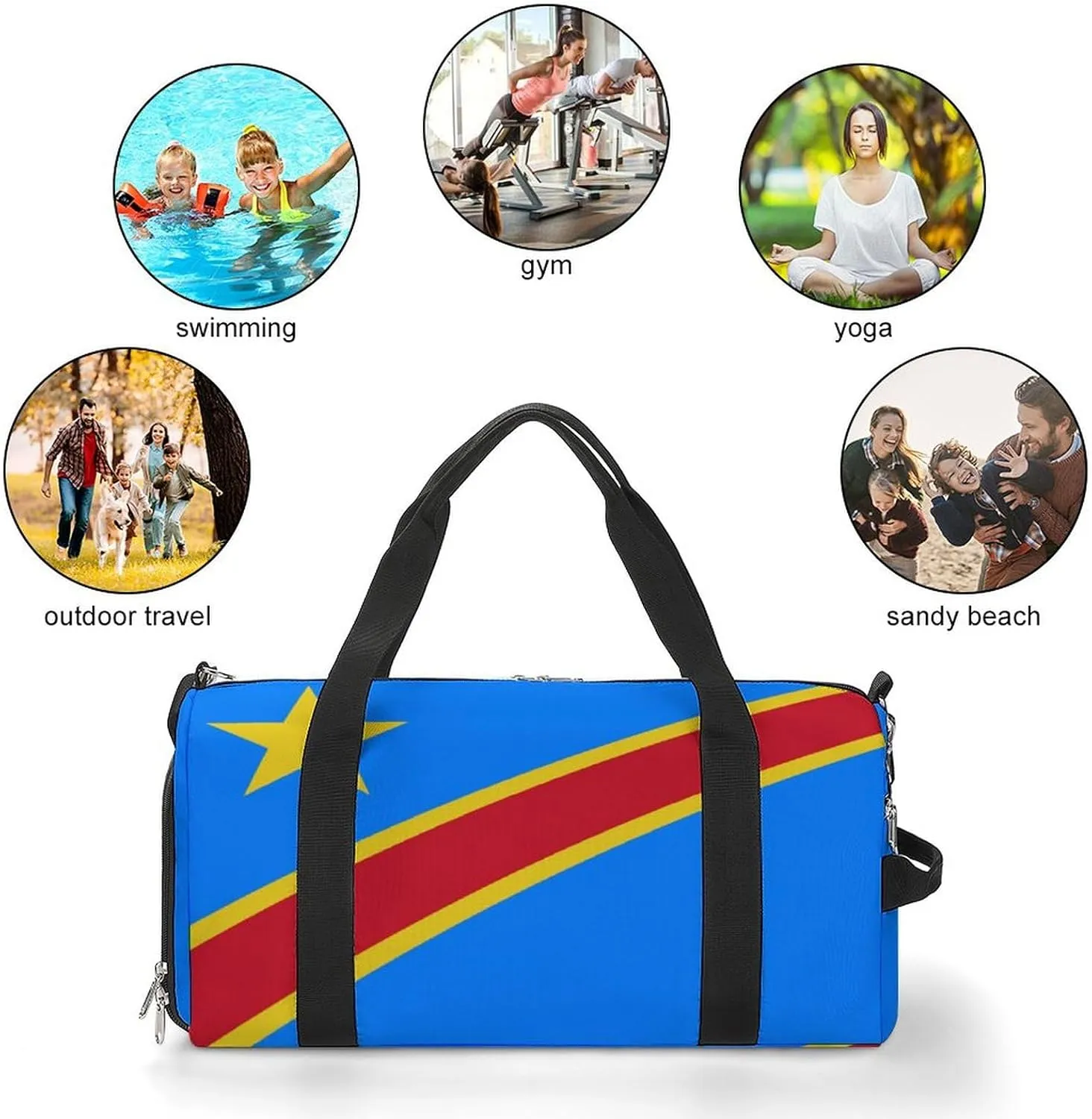 Congo Flag Gym Bag with Shoe Compartment and Wet Pocket Travel Duffel for Sports