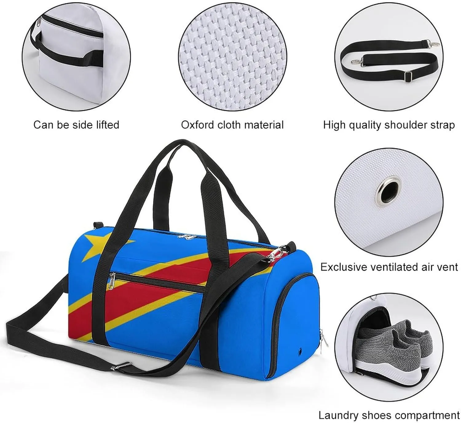 Congo Flag Gym Bag with Shoe Compartment and Wet Pocket Travel Duffel for Sports