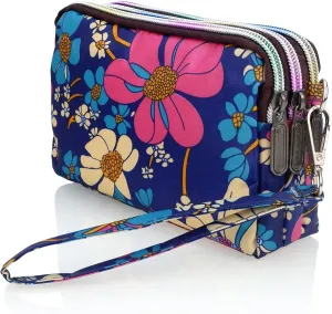 CONISY Large Capacity Wristlet Wallets for Women, Printed Nylon Crossbody Clutch Purse, 3 Zipper Cell Phone Wallet for Ladies