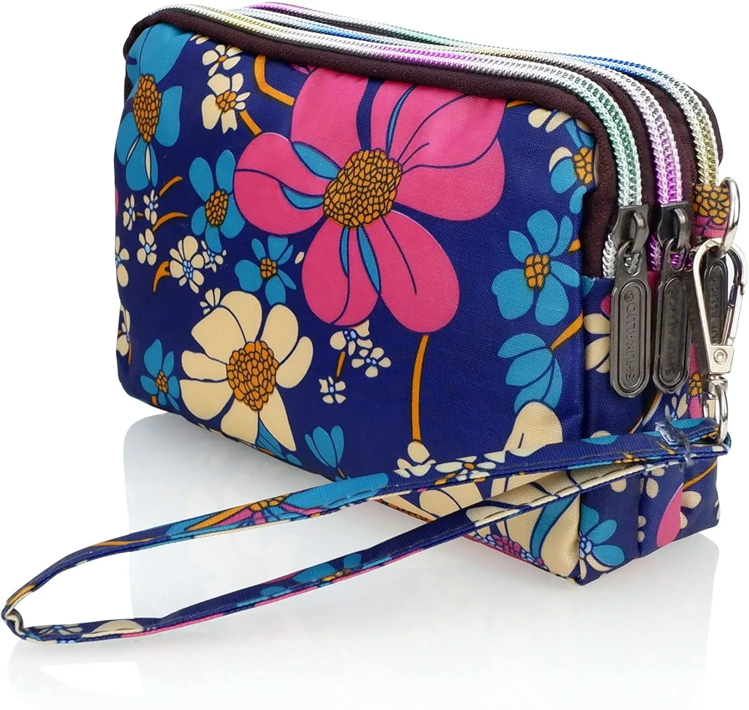 CONISY Large Capacity Wristlet Wallets for Women, Printed Nylon Crossbody Clutch Purse, 3 Zipper Cell Phone Wallet for Ladies