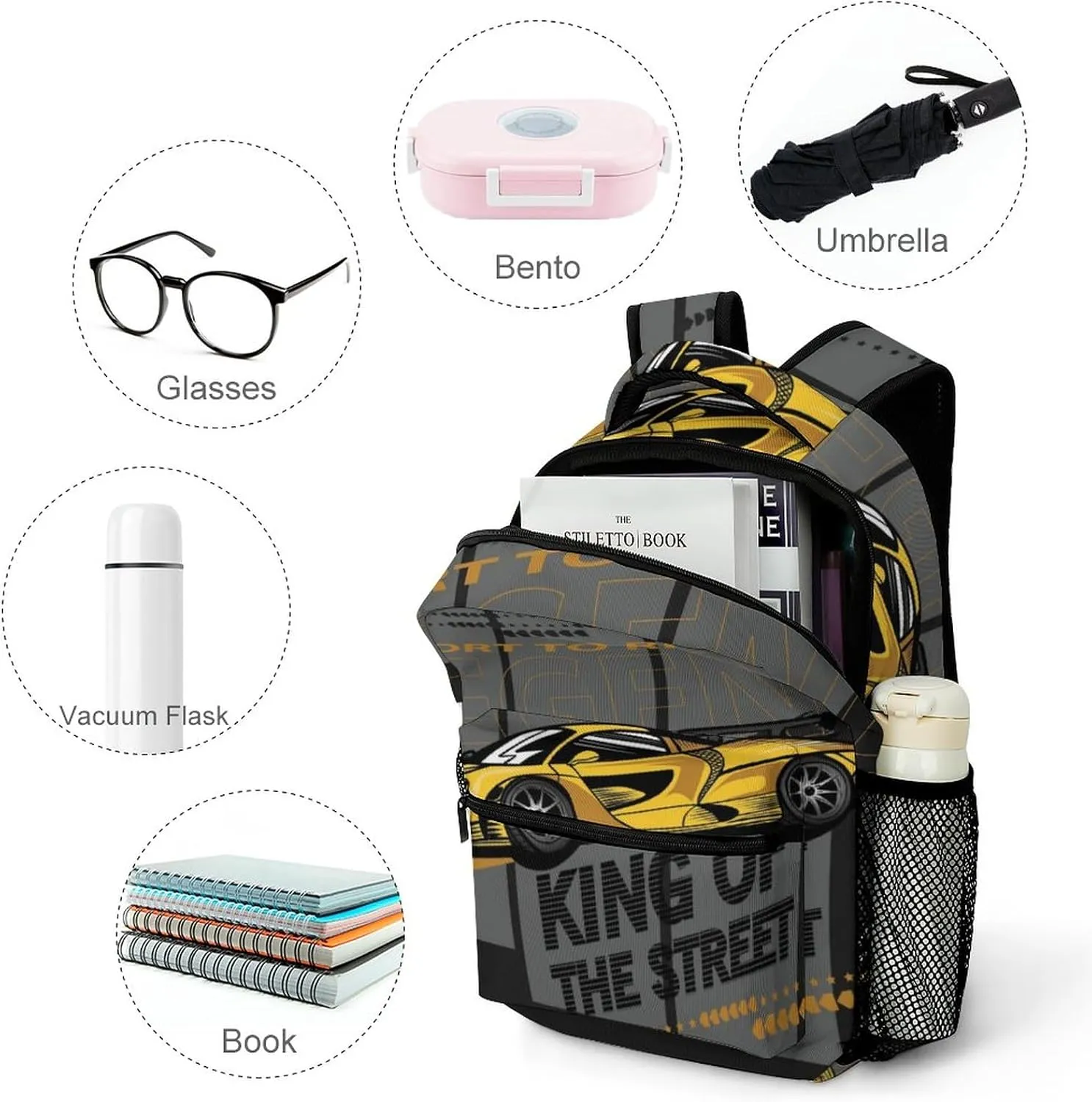 Cool Speed Race Car Backpack Roadster Large computer Bags with Chest Strap,Lightweight Casual Daypack for Women Men Hiking Travel Work and Business 16 Inch