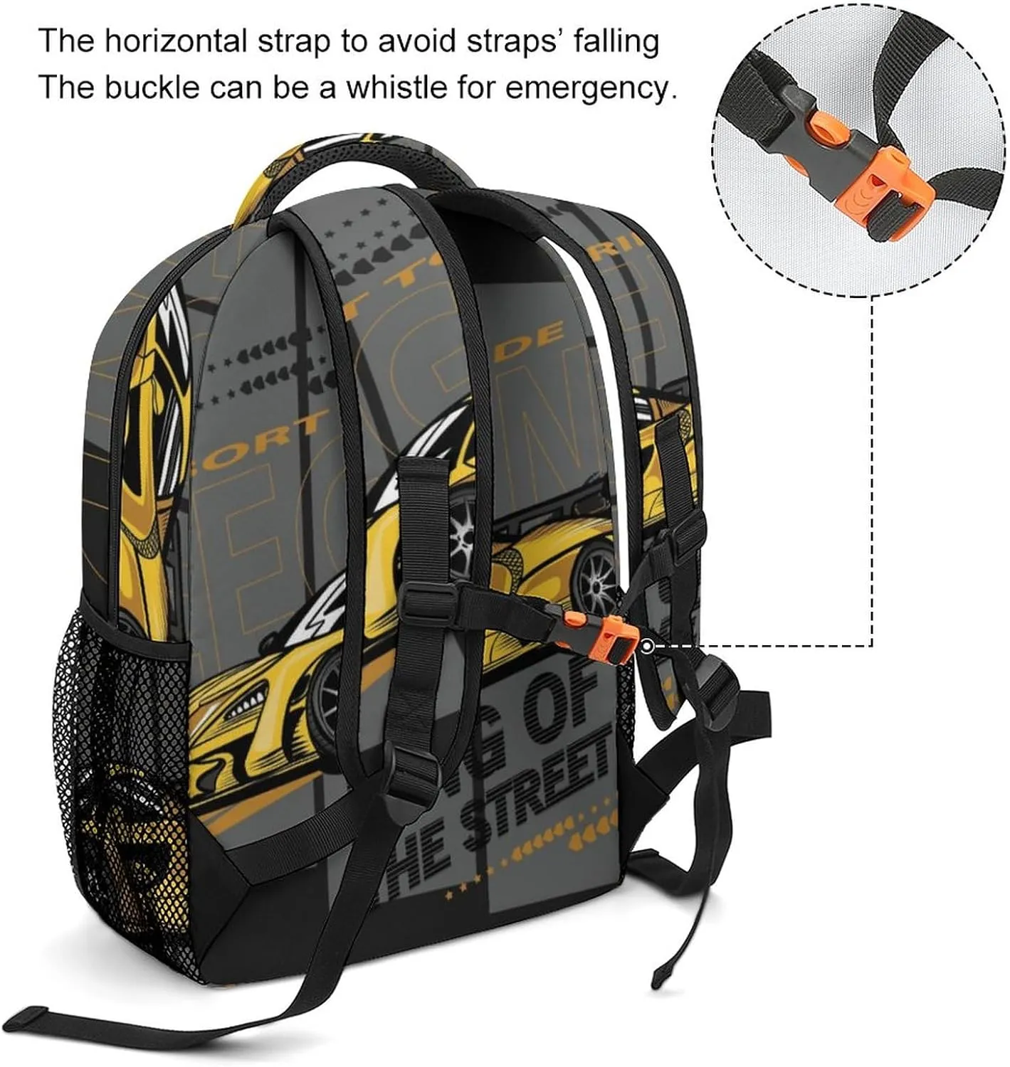 Cool Speed Race Car Backpack Roadster Large computer Bags with Chest Strap,Lightweight Casual Daypack for Women Men Hiking Travel Work and Business 16 Inch