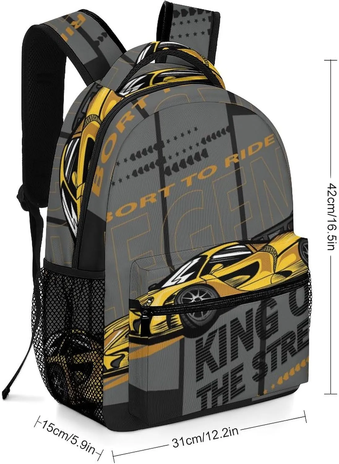 Cool Speed Race Car Backpack Roadster Large computer Bags with Chest Strap,Lightweight Casual Daypack for Women Men Hiking Travel Work and Business 16 Inch