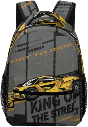 Cool Speed Race Car Backpack Roadster Large computer Bags with Chest Strap,Lightweight Casual Daypack for Women Men Hiking Travel Work and Business 16 Inch