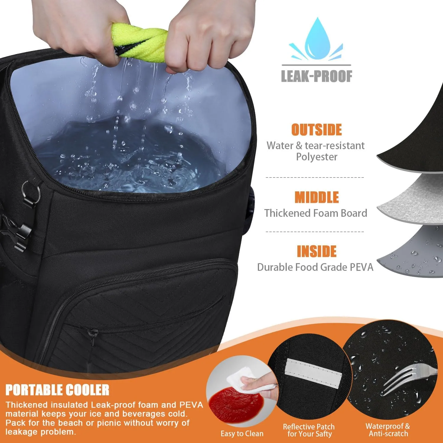 Cooler Backpack Insulated Leakproof Waterproof Backpack Cooler Bag 30/45 Cans, Large Capacity Lightweight Travel Camping Beach Backpack Cooler Ice Chest for Men and Women