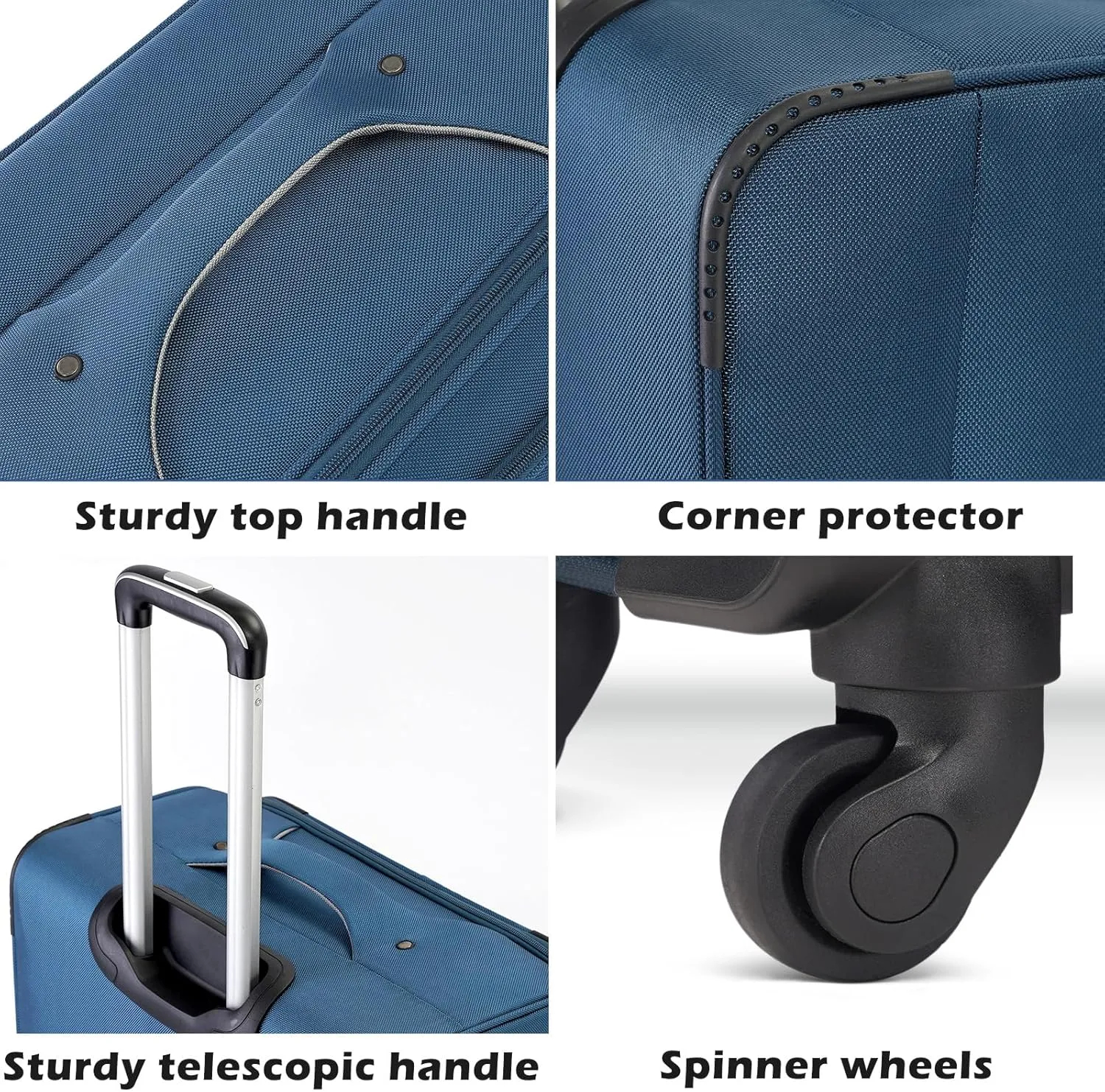 Coolife Luggage 4 Piece Set Suitcase TSA Lock Spinner Softshell lightweight(black blue)