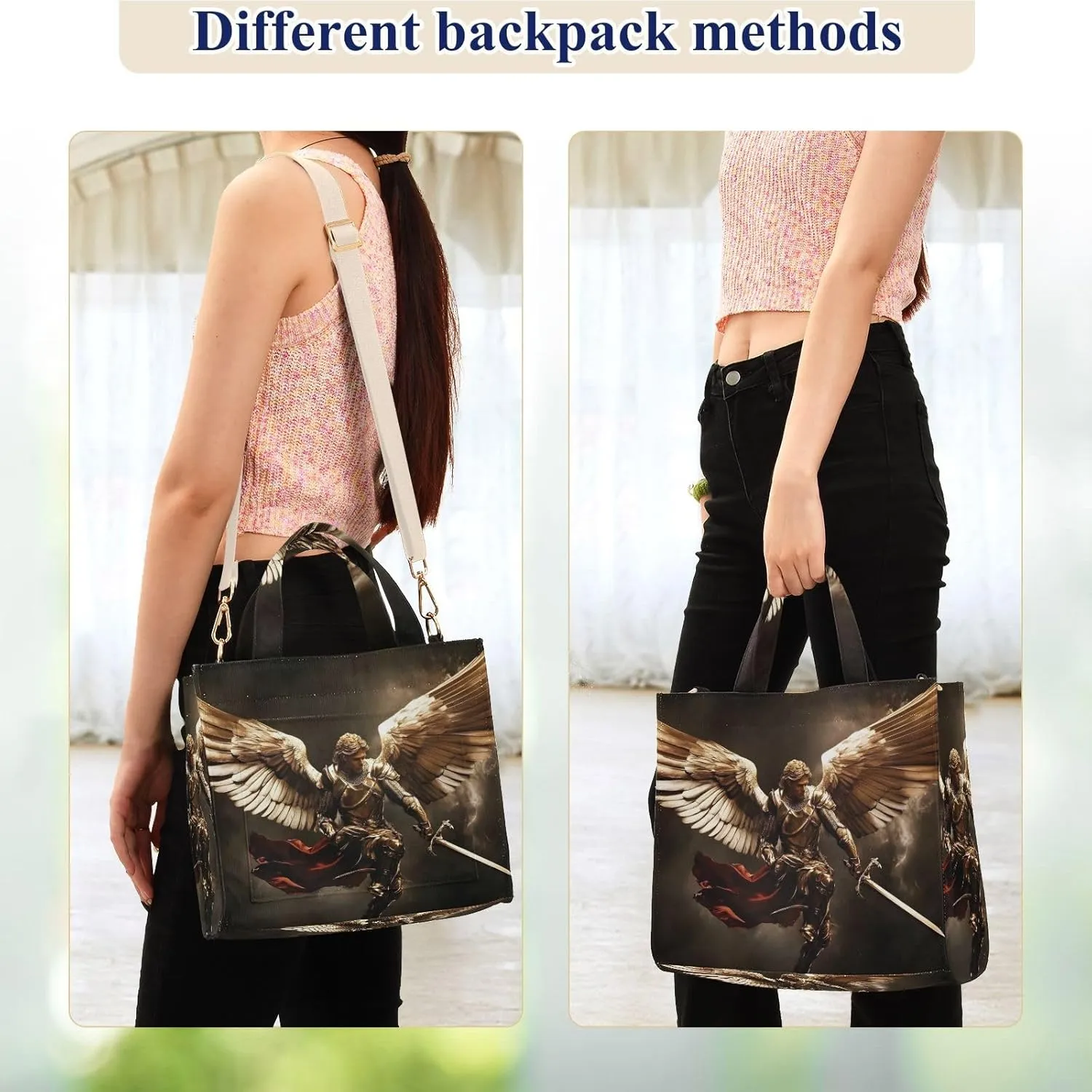 Corduroy Tote Bag Archangel Wings Fly for Women Large Shoulder Bag with Pockets for Beach Work Travel Shopping S