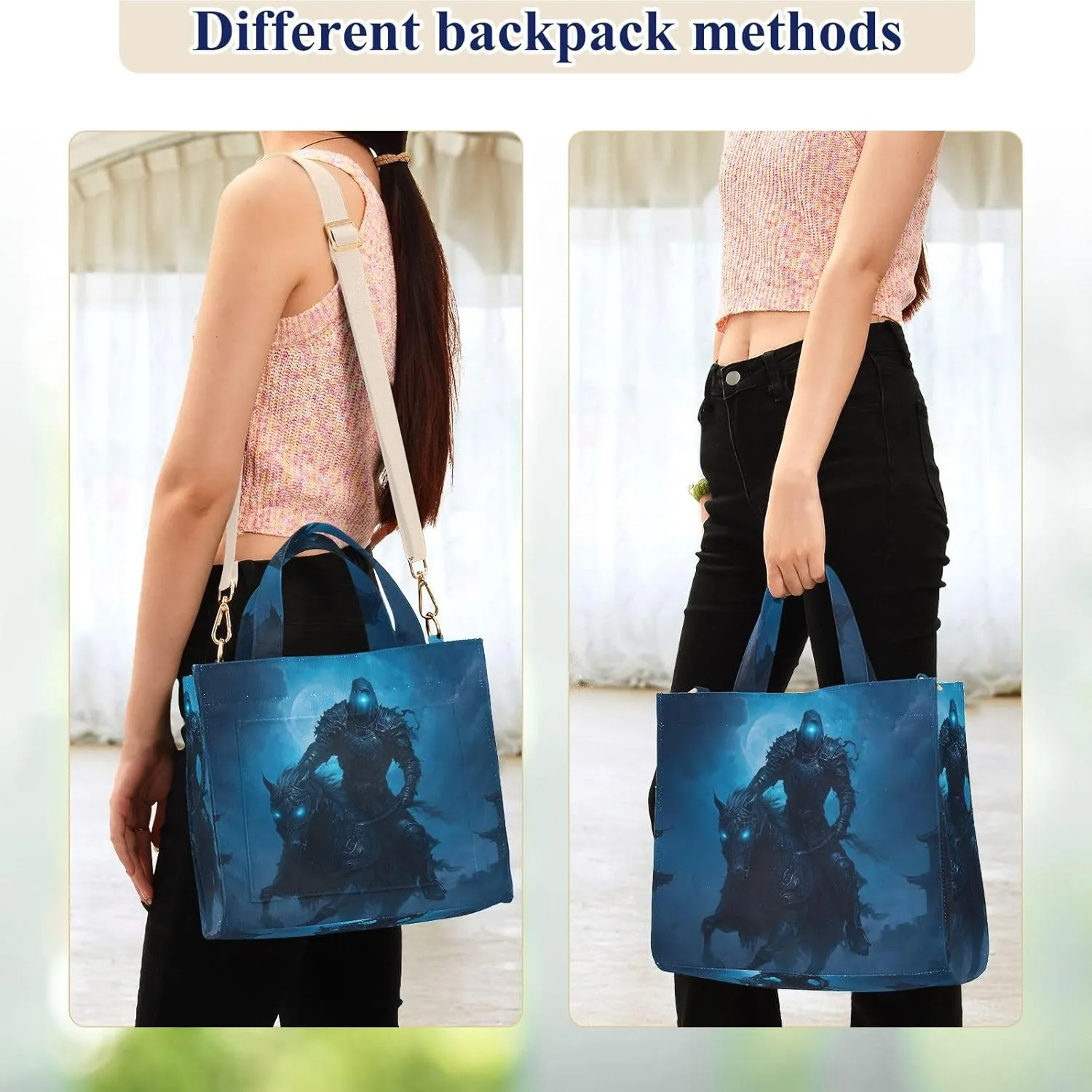 Corduroy Tote Bag Knight Dark Scary for Women Large Shoulder Bag with Pockets for Beach Work Travel Shopping S