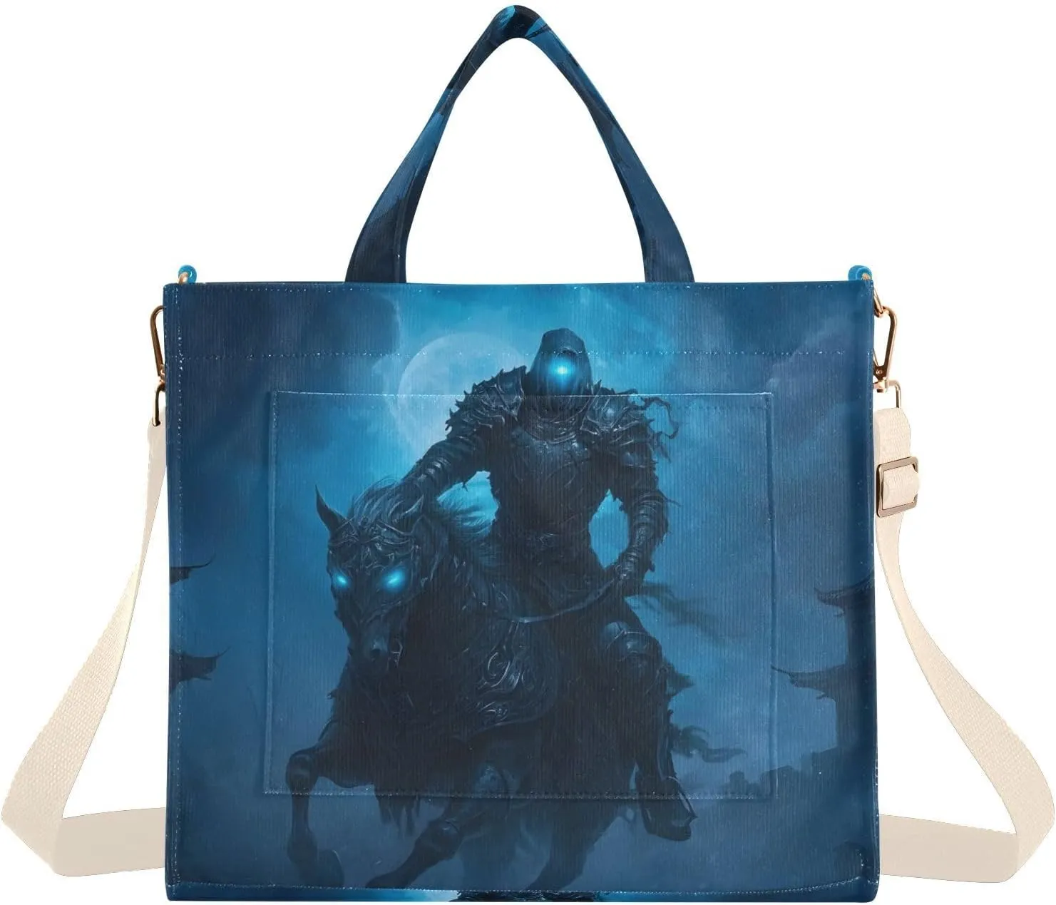 Corduroy Tote Bag Knight Dark Scary for Women Large Shoulder Bag with Pockets for Beach Work Travel Shopping S