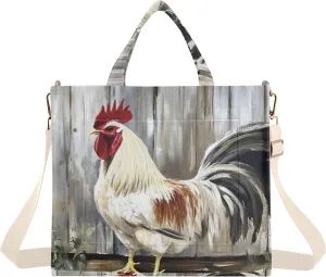 Corduroy Tote Bag Retro Rooster Barn for Women Large Shoulder Bag with Pockets for Beach Work Travel Shopping S