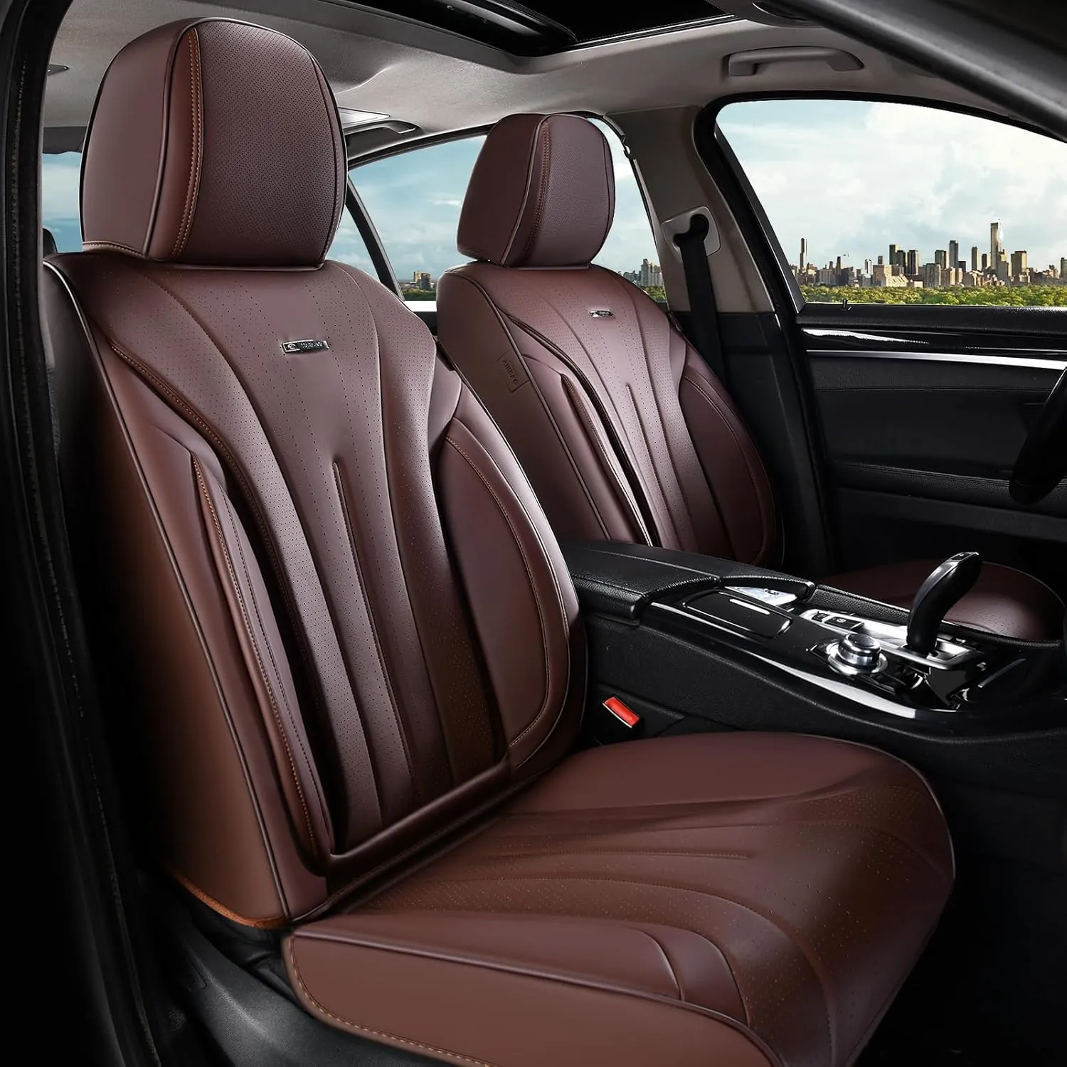 Coverado Front Seat Covers for Cars, Universal Car Seat Covers, 2 Pack Waterproof Leather Seat Cover, Driver Seat Covers Front Car Seat Protector, Breathable Car Seat Cushions Fit for Most Cars(Brown)