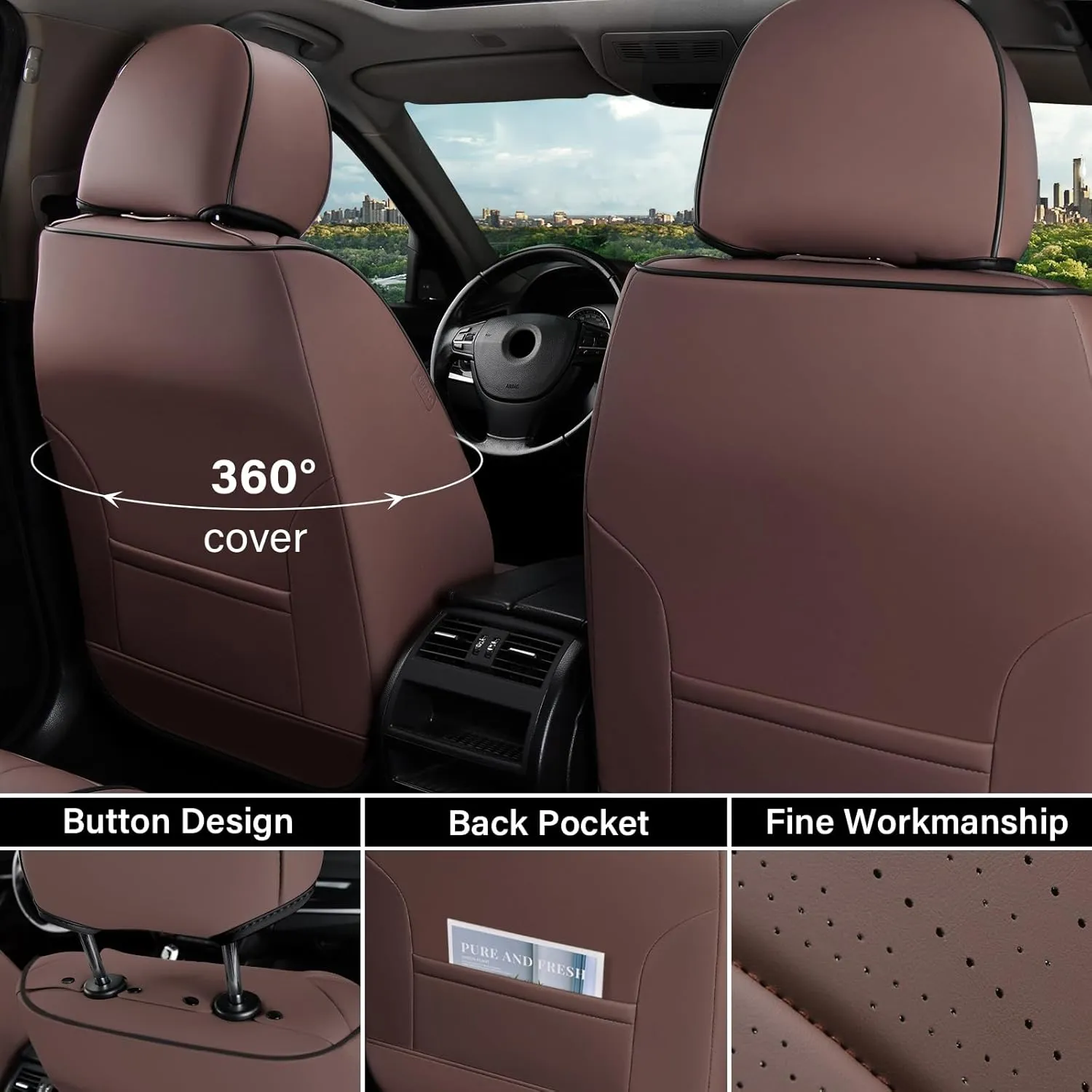 Coverado Front Seat Covers for Cars, Universal Car Seat Covers, 2 Pack Waterproof Leather Seat Cover, Driver Seat Covers Front Car Seat Protector, Breathable Car Seat Cushions Fit for Most Cars(Brown)