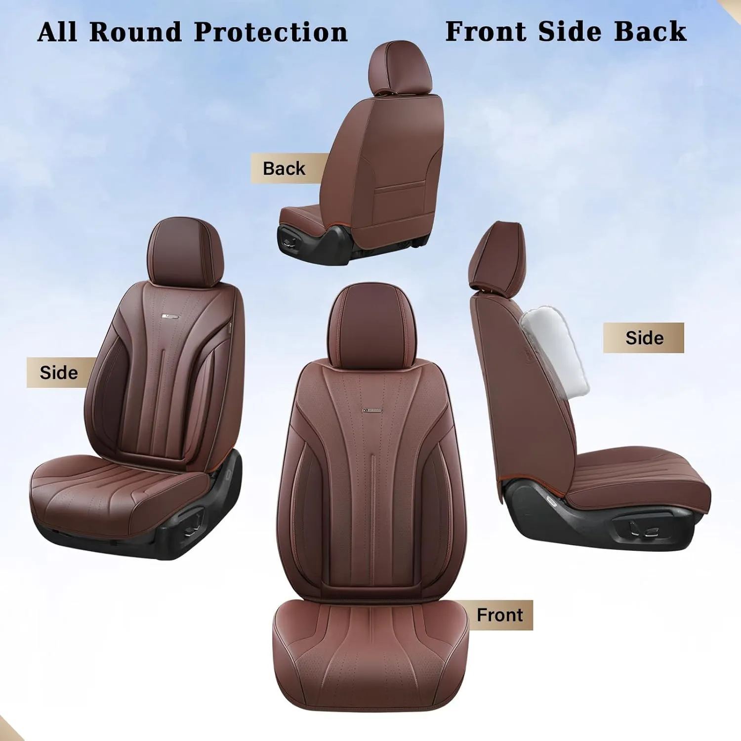 Coverado Front Seat Covers for Cars, Universal Car Seat Covers, 2 Pack Waterproof Leather Seat Cover, Driver Seat Covers Front Car Seat Protector, Breathable Car Seat Cushions Fit for Most Cars(Brown)