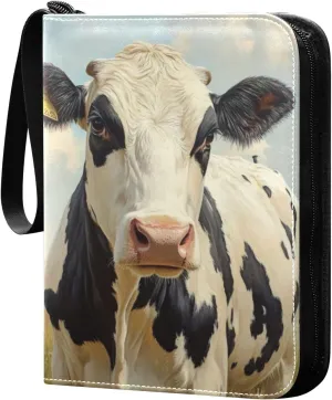 Cow Painting Card Binder 4-Pockets, 400 Pockets Card Holder with 50 Removable Sleeves, Trading Card Collector Zipper Album Holder, Collector Album