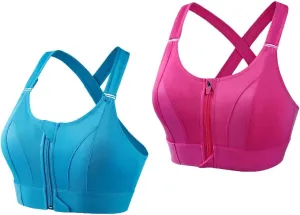 Cozuty Sports Bra, Zipper Front Closure Sports Bra for Women, Wireless Supportive Adjustable Anti-Shock Sports Bra