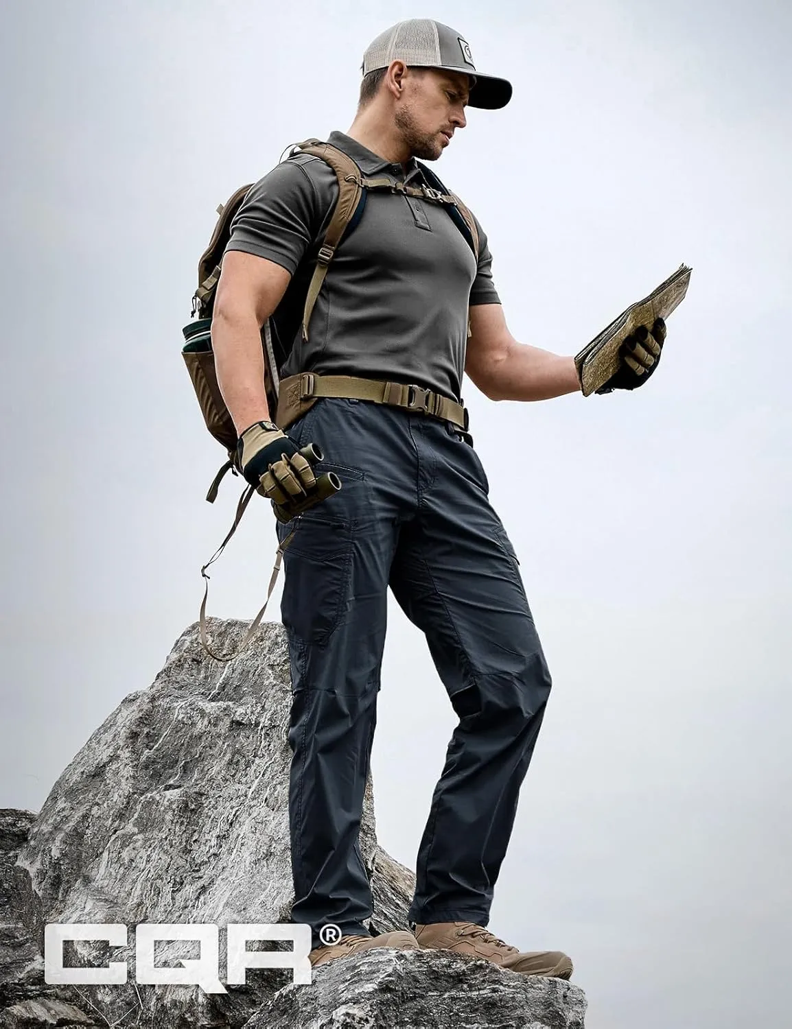 CQR Men's Quick Dry Tactical Pants, Water Resistant Outdoor Pants, Lightweight Stretch Cargo Work Hiking Pants