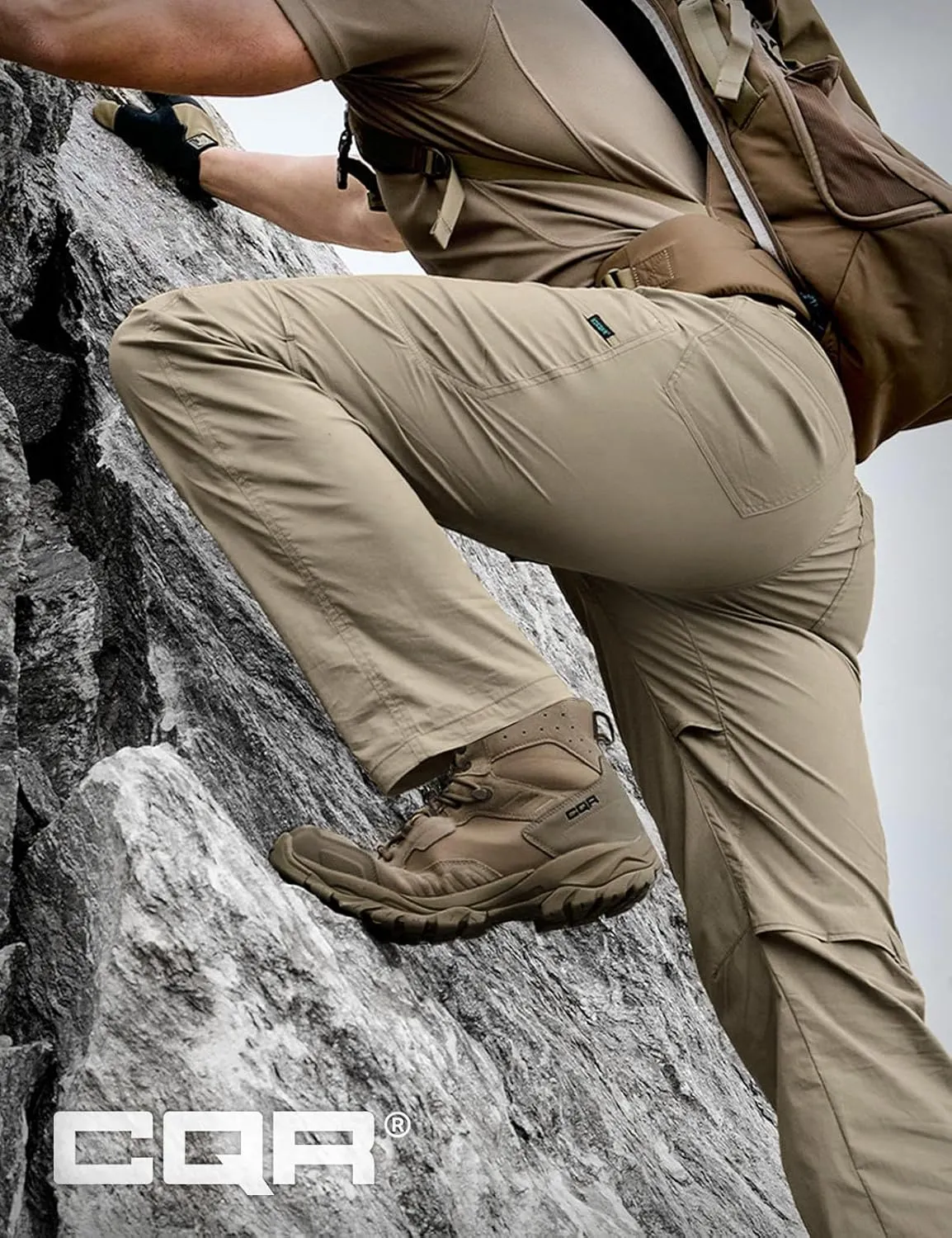 CQR Men's Quick Dry Tactical Pants, Water Resistant Outdoor Pants, Lightweight Stretch Cargo Work Hiking Pants