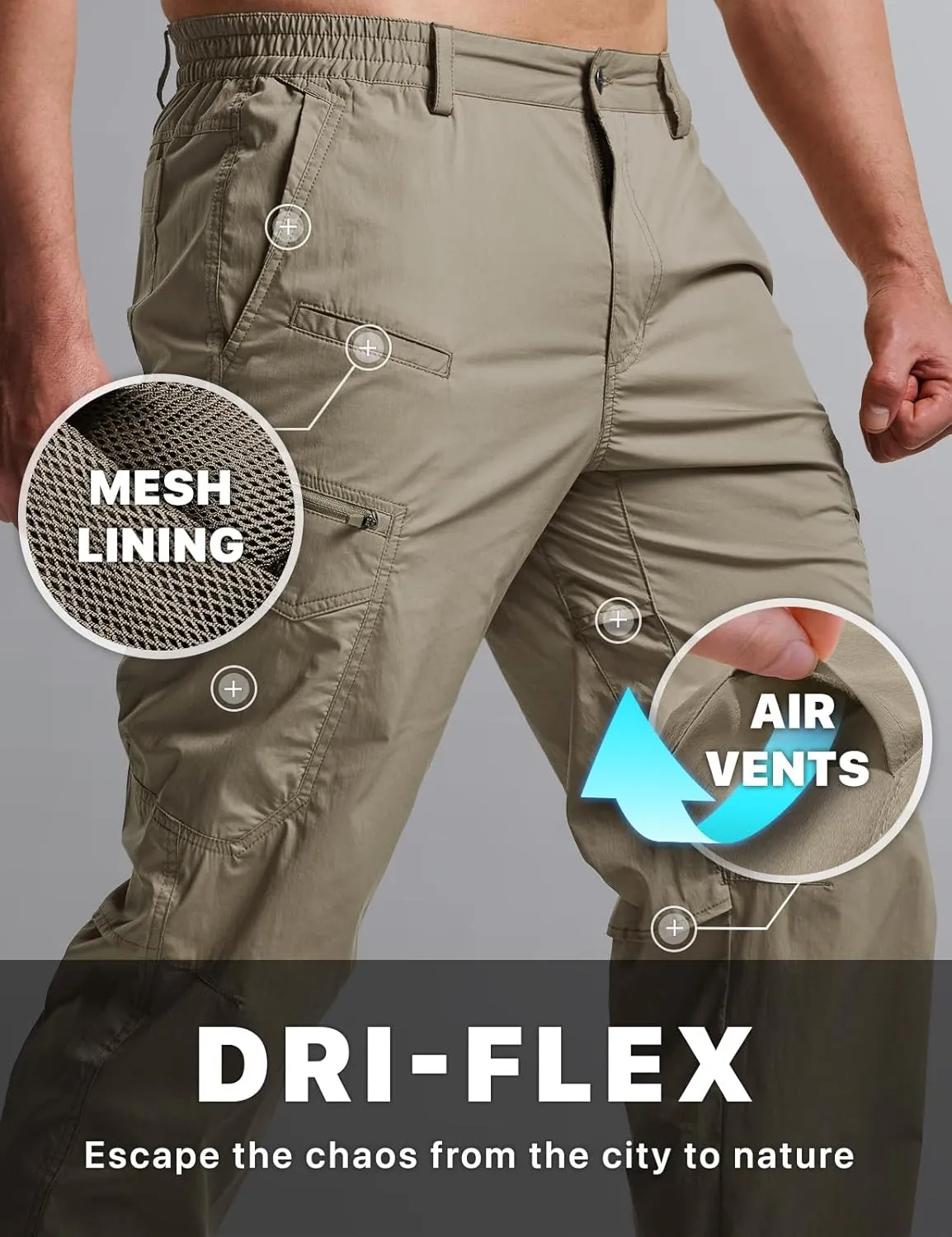 CQR Men's Quick Dry Tactical Pants, Water Resistant Outdoor Pants, Lightweight Stretch Cargo Work Hiking Pants