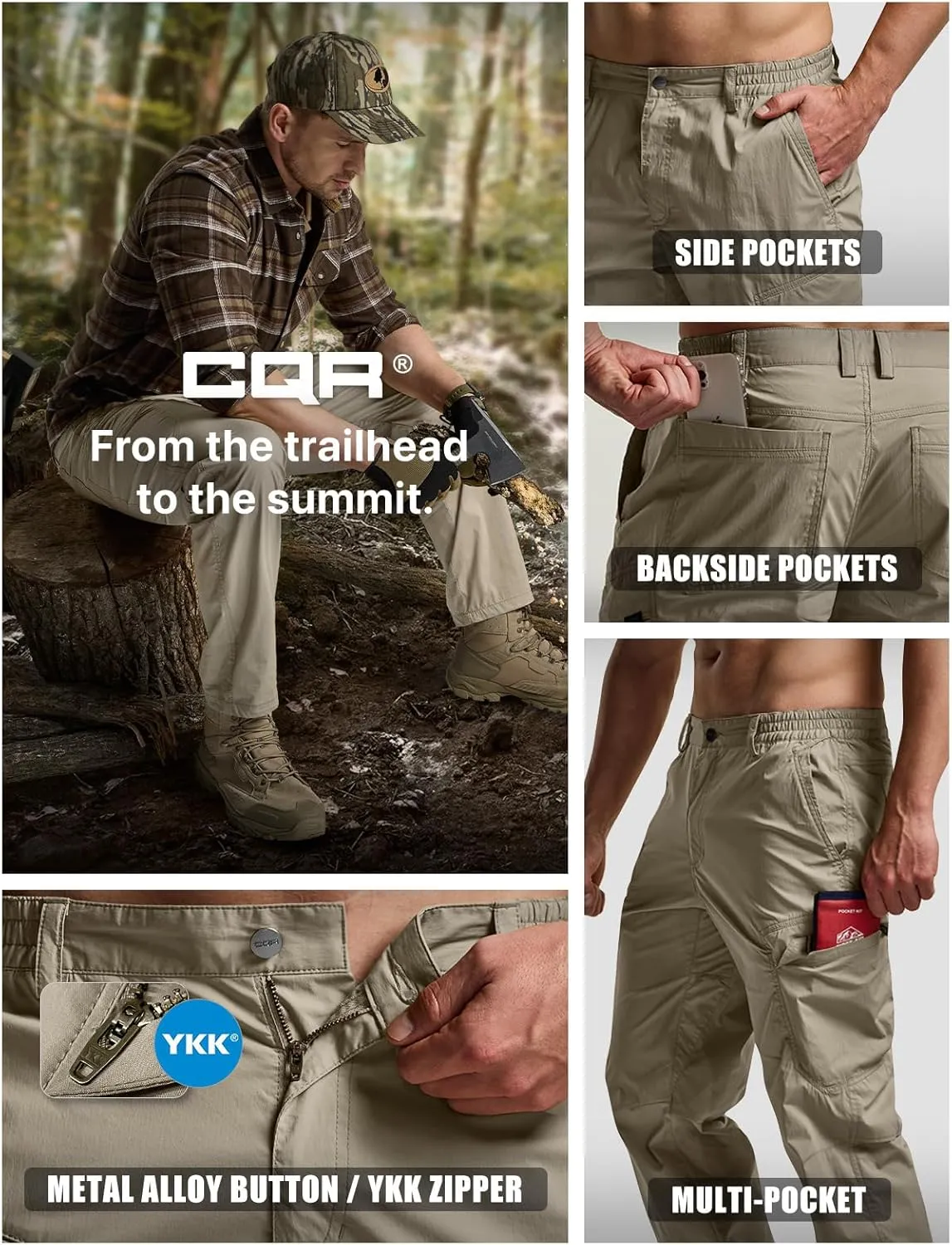 CQR Men's Quick Dry Tactical Pants, Water Resistant Outdoor Pants, Lightweight Stretch Cargo Work Hiking Pants