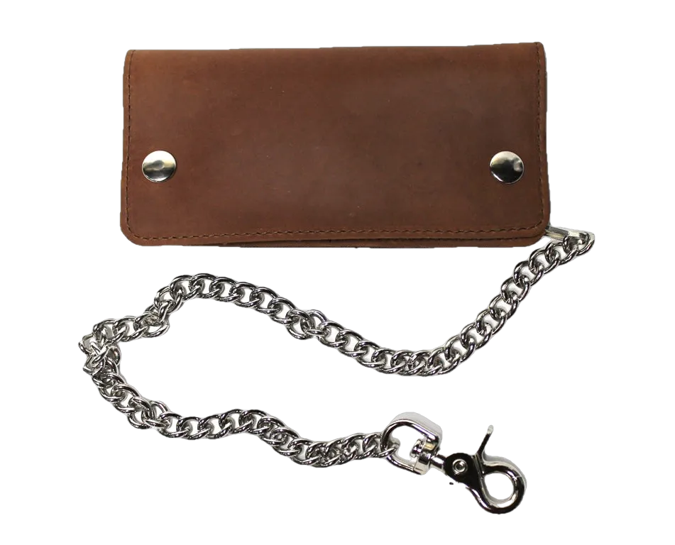 Credit Card Biker Wallet with Chain - Brown Nubuck Leather