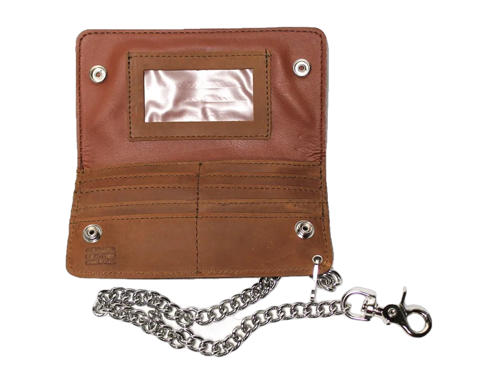 Credit Card Biker Wallet with Chain - Brown Nubuck Leather