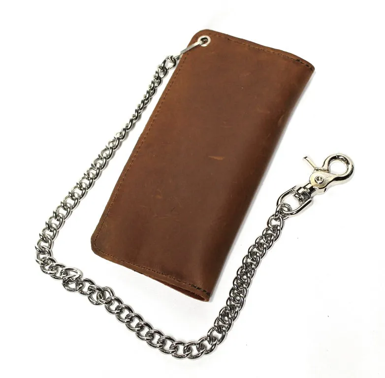 Credit Card Biker Wallet with Chain - Brown Nubuck Leather