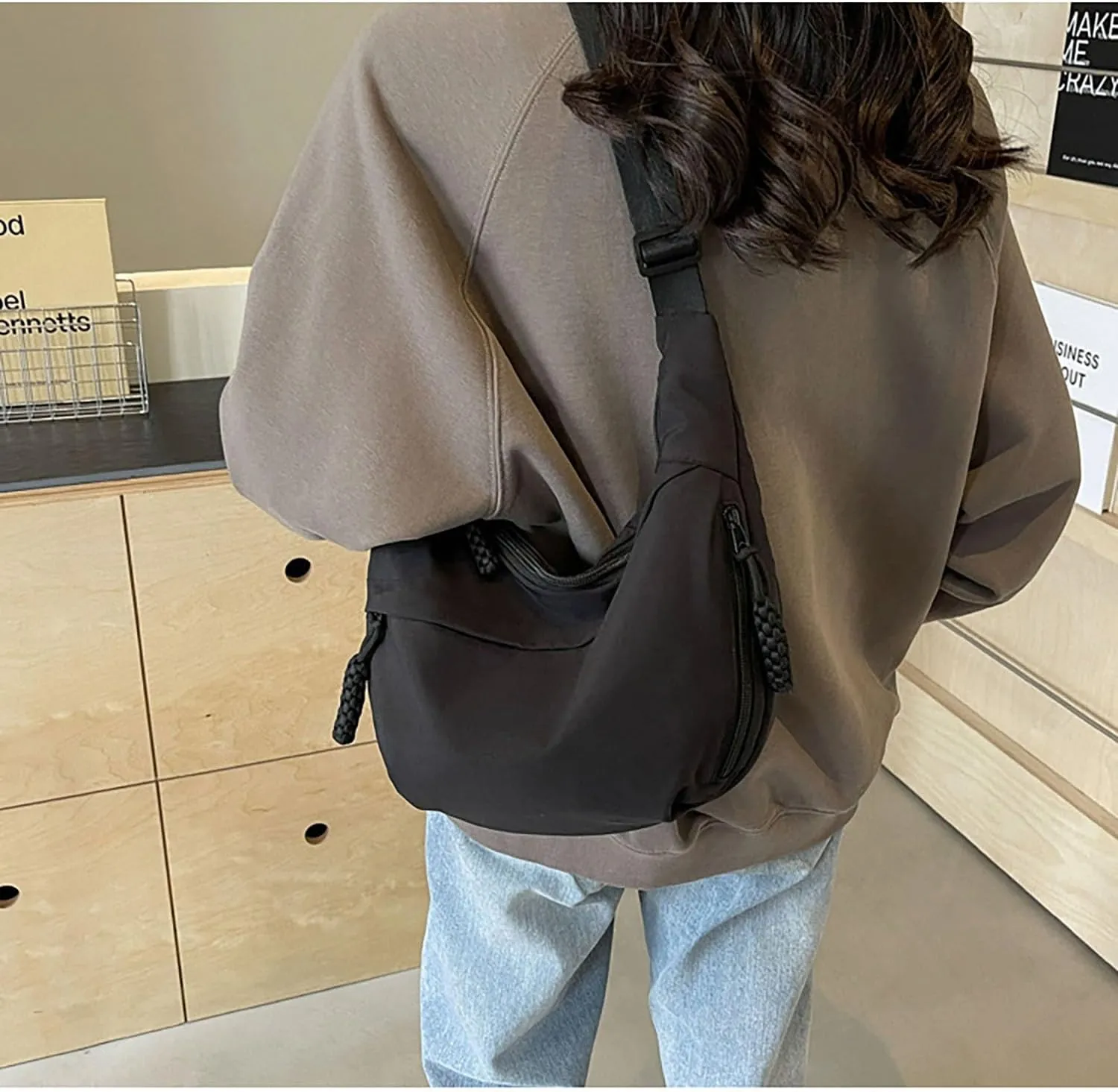 Crescent Crossbody Shoulder Bag For Women Hobo Bag Multi-Pocket Nylon Backpack Travel Shopping Dumpling Bag