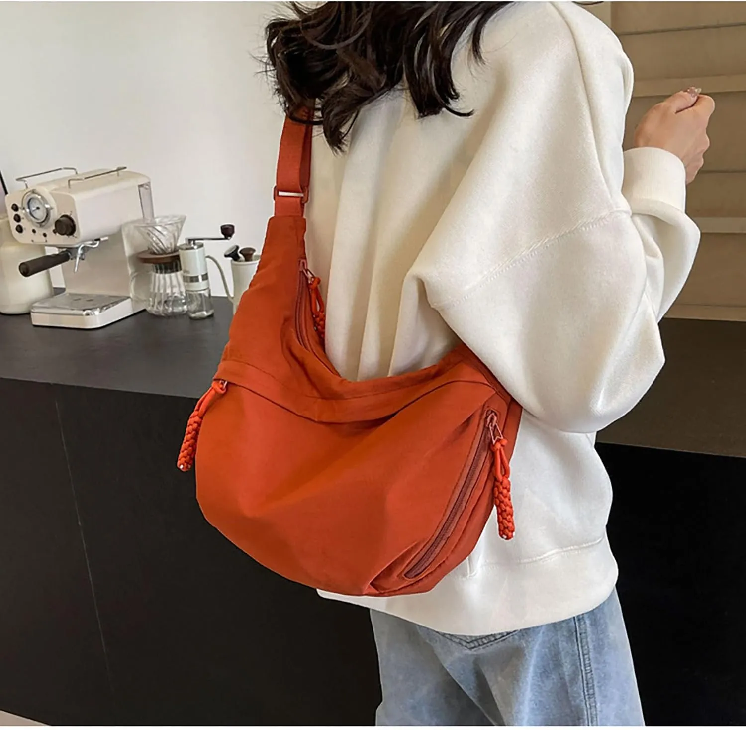 Crescent Crossbody Shoulder Bag For Women Hobo Bag Multi-Pocket Nylon Backpack Travel Shopping Dumpling Bag