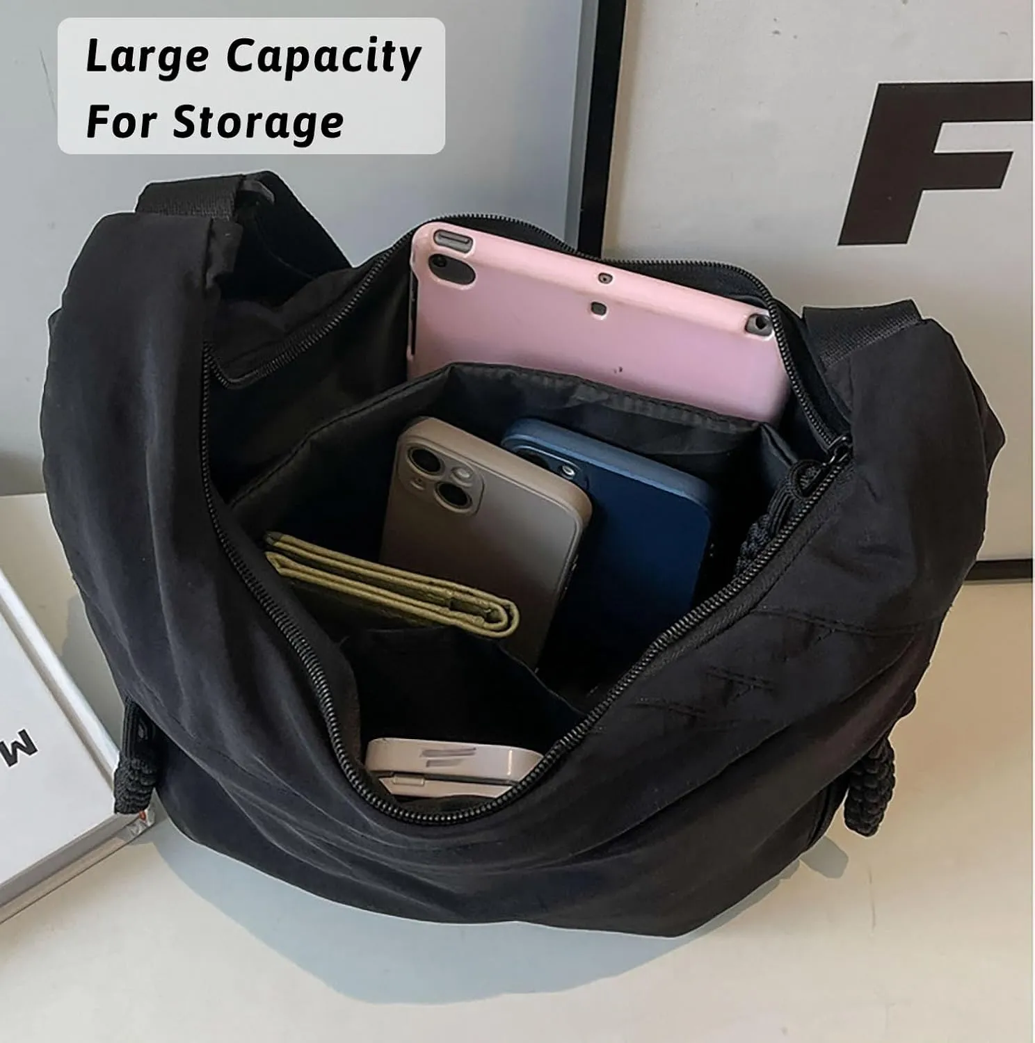 Crescent Crossbody Shoulder Bag For Women Hobo Bag Multi-Pocket Nylon Backpack Travel Shopping Dumpling Bag