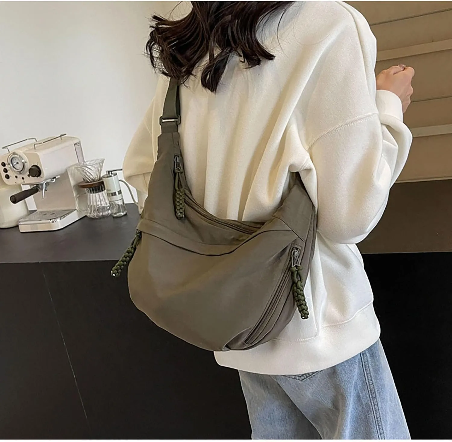 Crescent Crossbody Shoulder Bag For Women Hobo Bag Multi-Pocket Nylon Backpack Travel Shopping Dumpling Bag