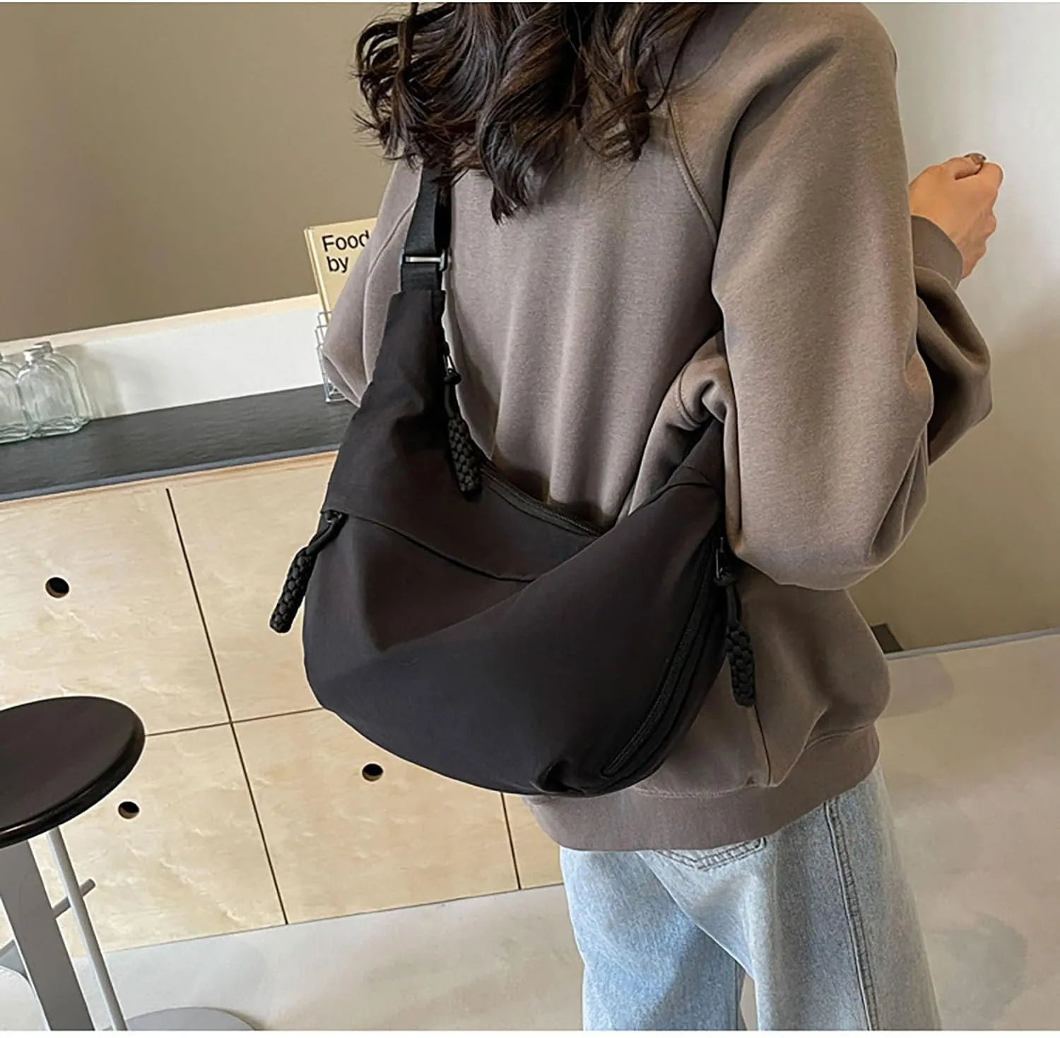 Crescent Crossbody Shoulder Bag For Women Hobo Bag Multi-Pocket Nylon Backpack Travel Shopping Dumpling Bag