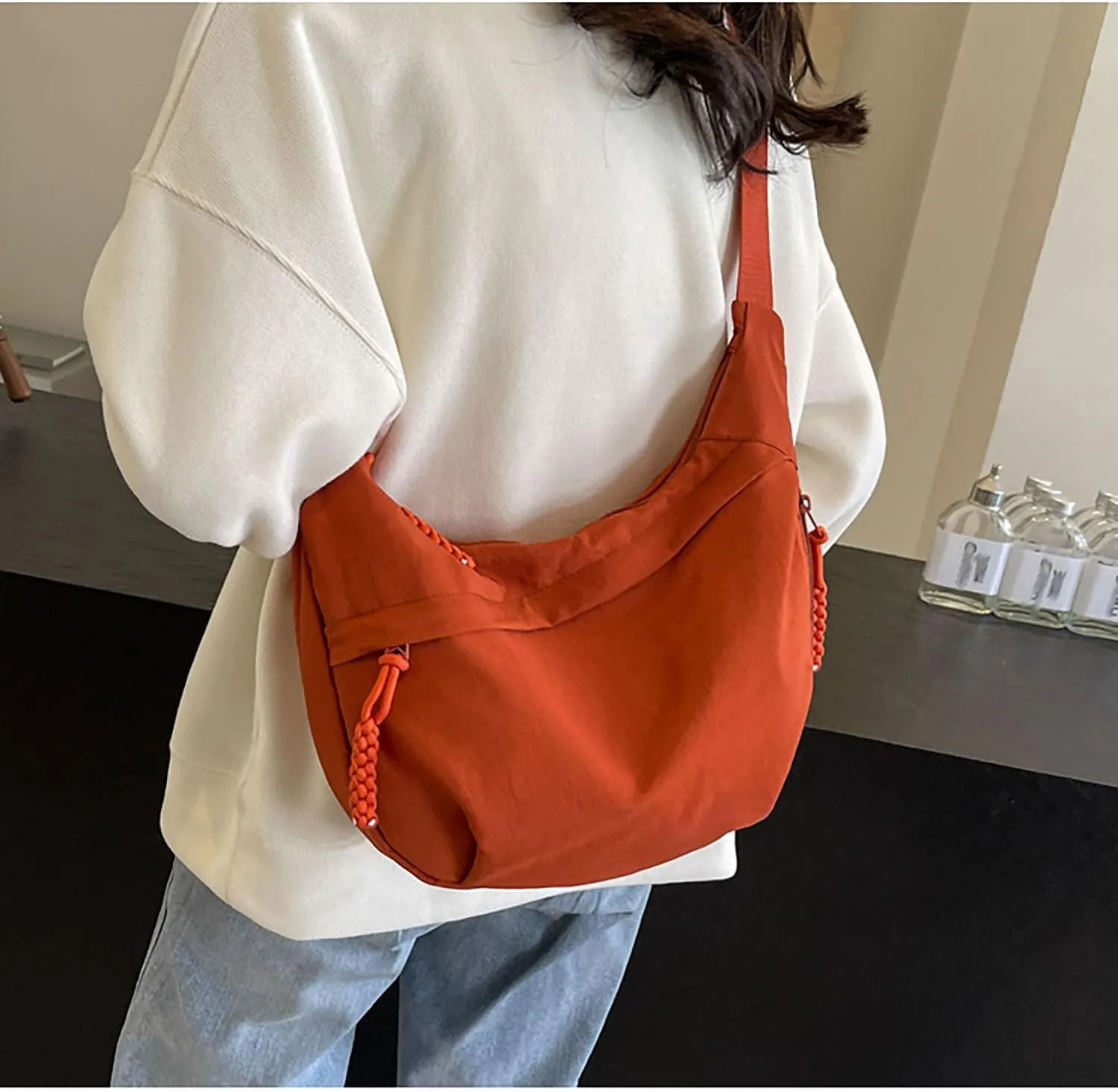 Crescent Crossbody Shoulder Bag For Women Hobo Bag Multi-Pocket Nylon Backpack Travel Shopping Dumpling Bag