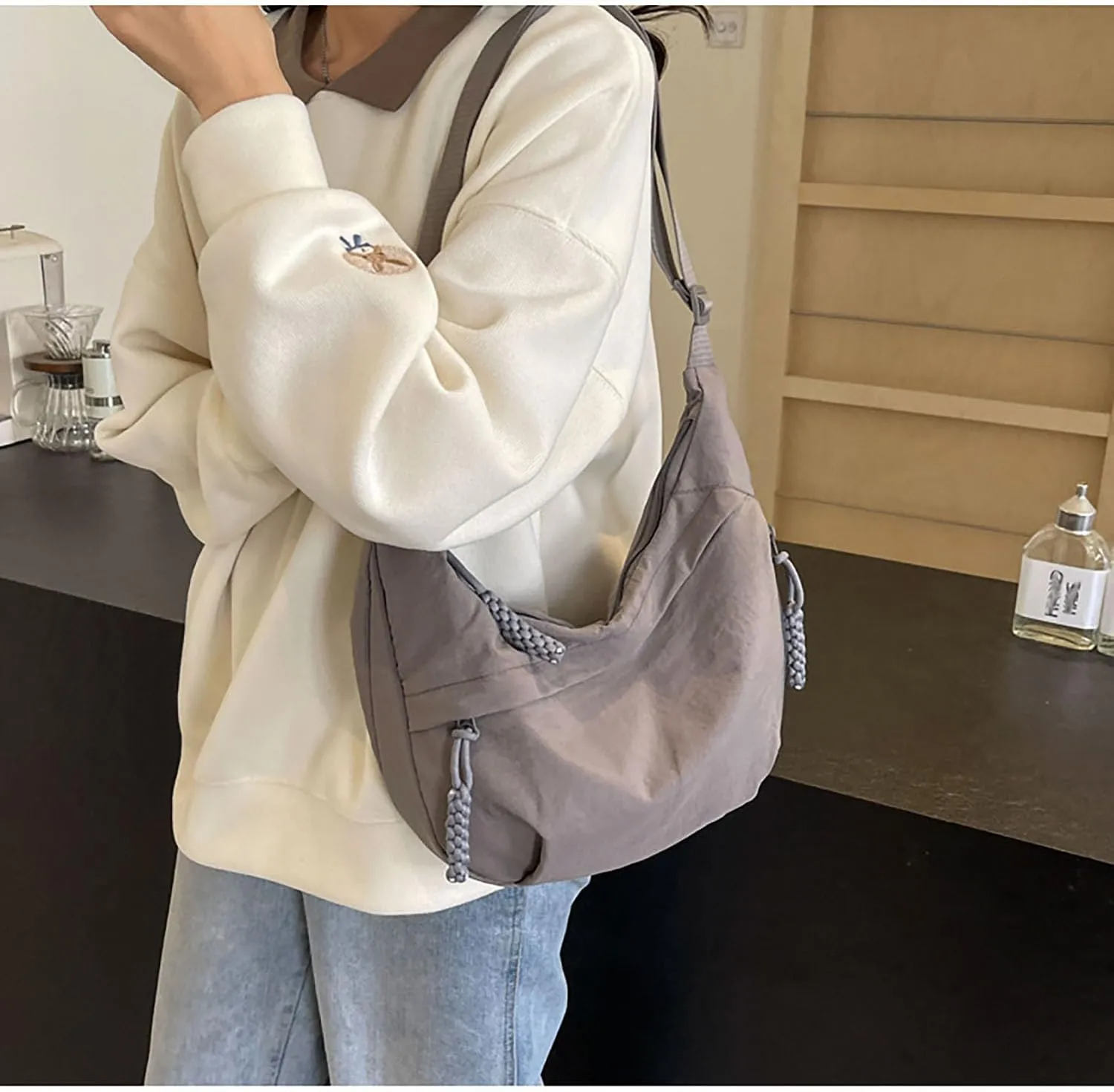 Crescent Crossbody Shoulder Bag For Women Hobo Bag Multi-Pocket Nylon Backpack Travel Shopping Dumpling Bag