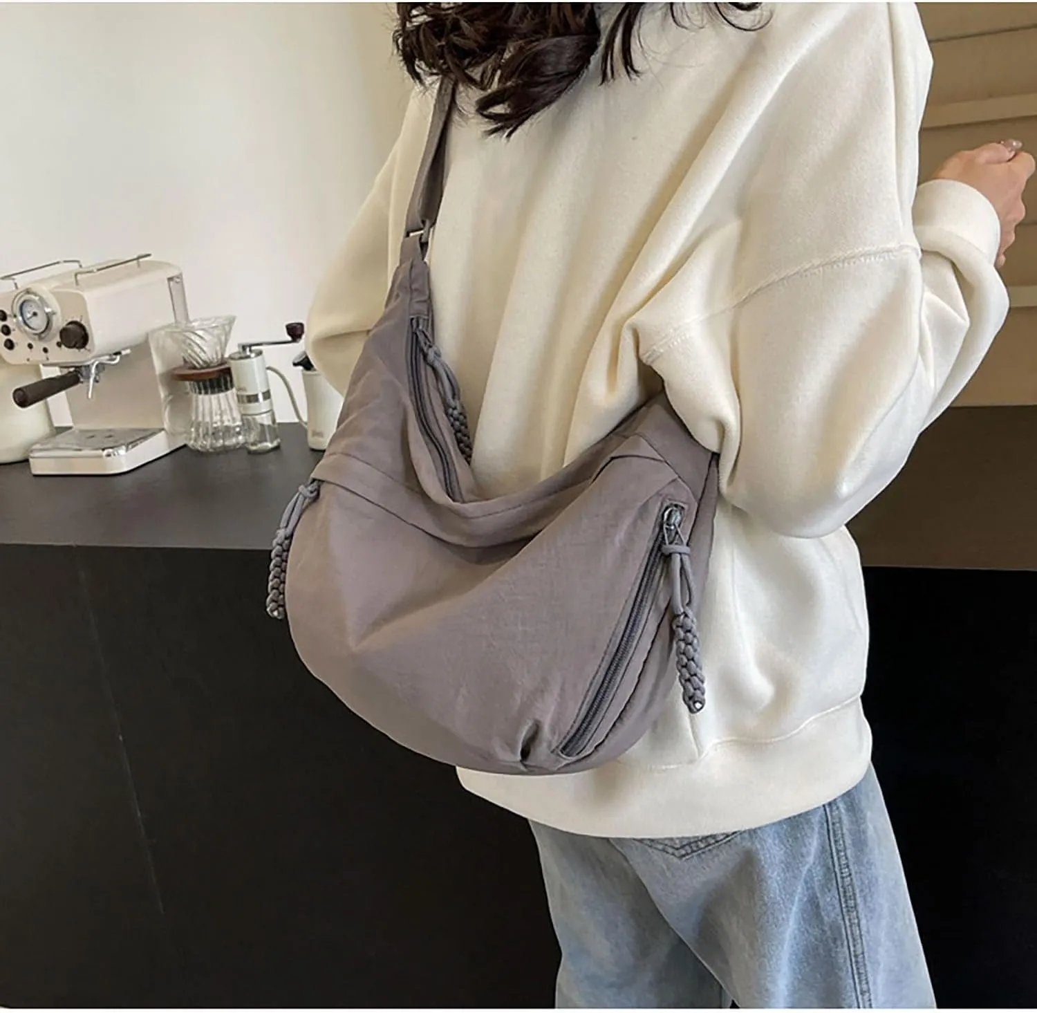 Crescent Crossbody Shoulder Bag For Women Hobo Bag Multi-Pocket Nylon Backpack Travel Shopping Dumpling Bag