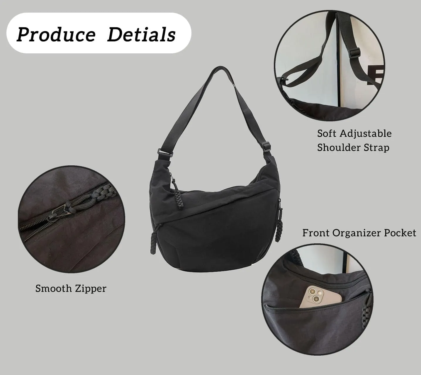 Crescent Crossbody Shoulder Bag For Women Hobo Bag Multi-Pocket Nylon Backpack Travel Shopping Dumpling Bag