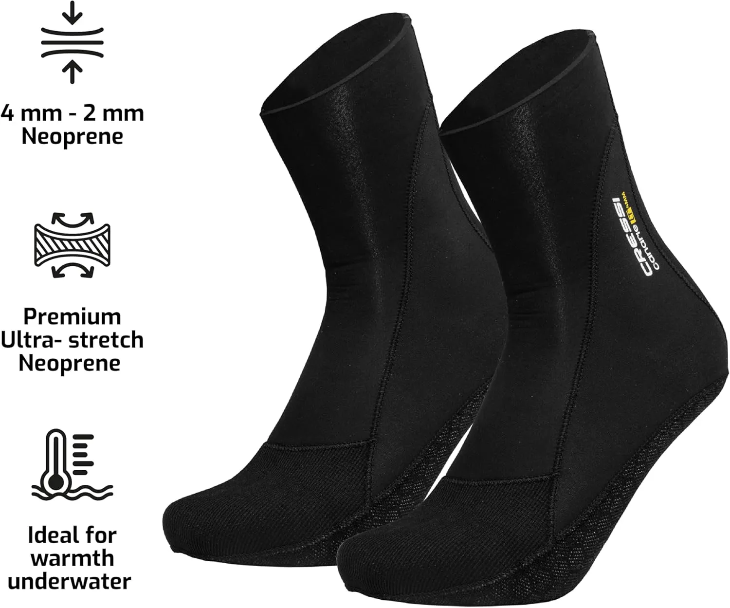 Cressi Neoprene Diving Socks- For Warmth and Protection While Scuba Diving or Freediving - Canarie LT - Designed in Italy