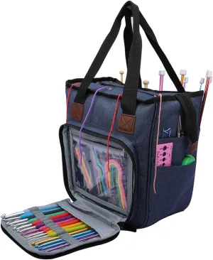 Crochet Bag,Middle size Yarn bag,Knitting Bag,Tote organizer for Crochet Accessories and Supplies,Yarn storage handbag(Blue)