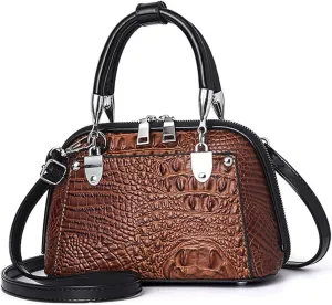 Crocodile Pattern Handbag Fashion PU Leather Top-Handle Purse Luxury Women Shoulder Bag Double Zipper Satchel Tote