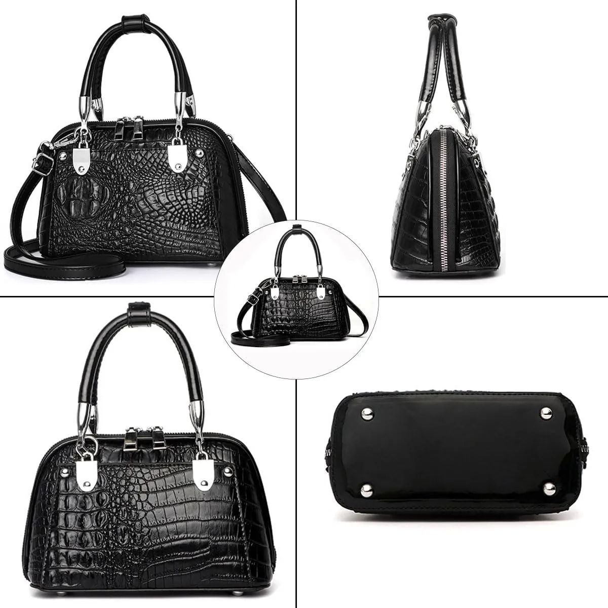 Crocodile Pattern Handbag Fashion PU Leather Top-Handle Purse Luxury Women Shoulder Bag Double Zipper Satchel Tote