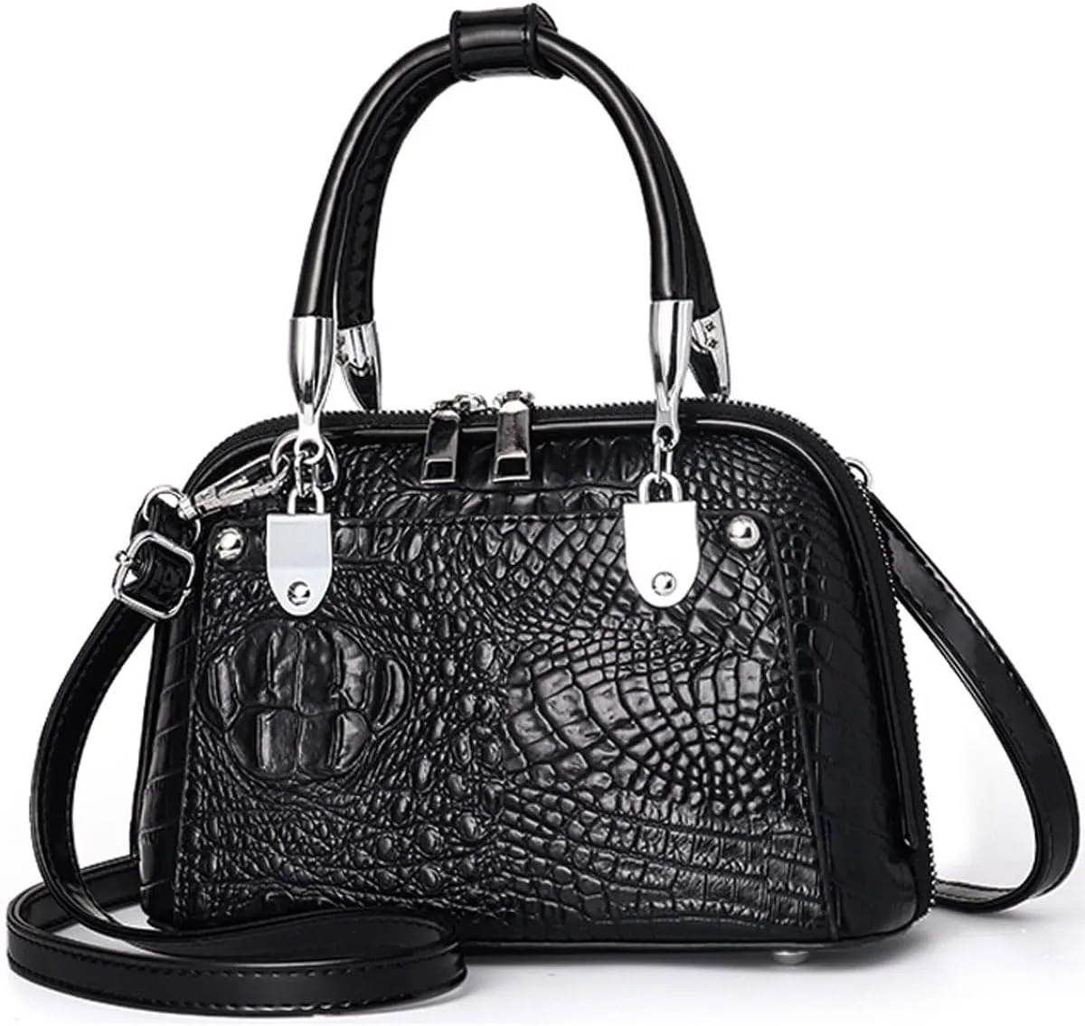 Crocodile Pattern Handbag Fashion PU Leather Top-Handle Purse Luxury Women Shoulder Bag Double Zipper Satchel Tote