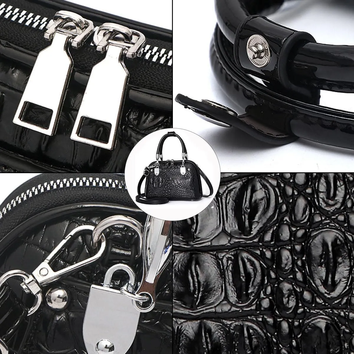 Crocodile Pattern Handbag Fashion PU Leather Top-Handle Purse Luxury Women Shoulder Bag Double Zipper Satchel Tote