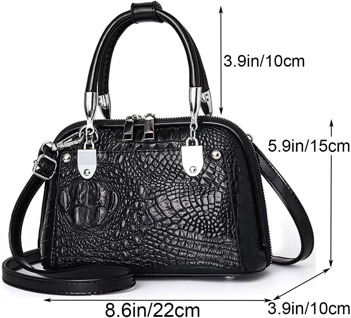 Crocodile Pattern Handbag Fashion PU Leather Top-Handle Purse Luxury Women Shoulder Bag Double Zipper Satchel Tote
