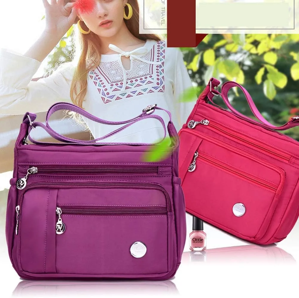 Crossbody Bag for Women, Multi Pocket Waterproof Lightweight Nylon Purse Shoulder Bag