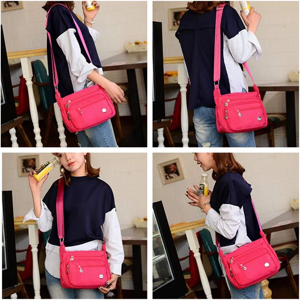Crossbody Bag for Women, Multi Pocket Waterproof Lightweight Nylon Purse Shoulder Bag