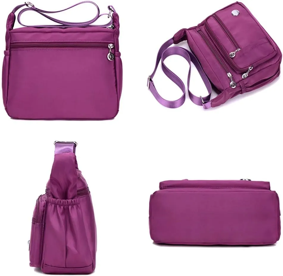 Crossbody Bag for Women, Multi Pocket Waterproof Lightweight Nylon Purse Shoulder Bag