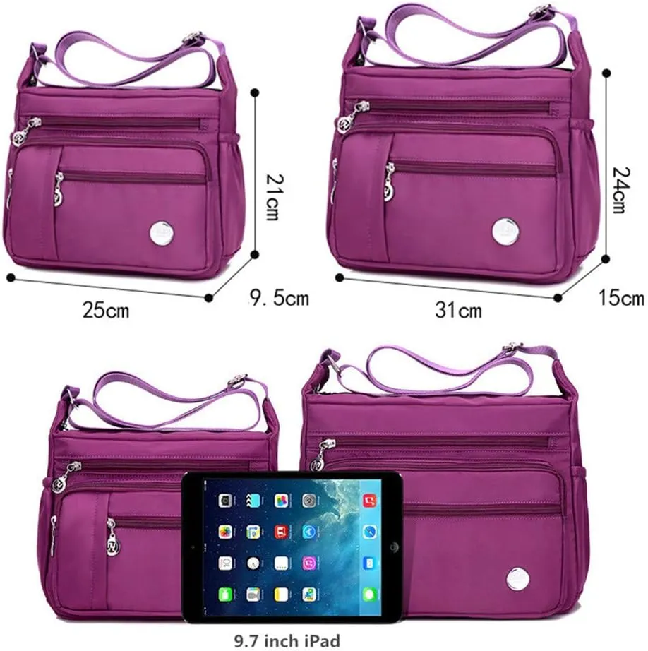 Crossbody Bag for Women, Multi Pocket Waterproof Lightweight Nylon Purse Shoulder Bag