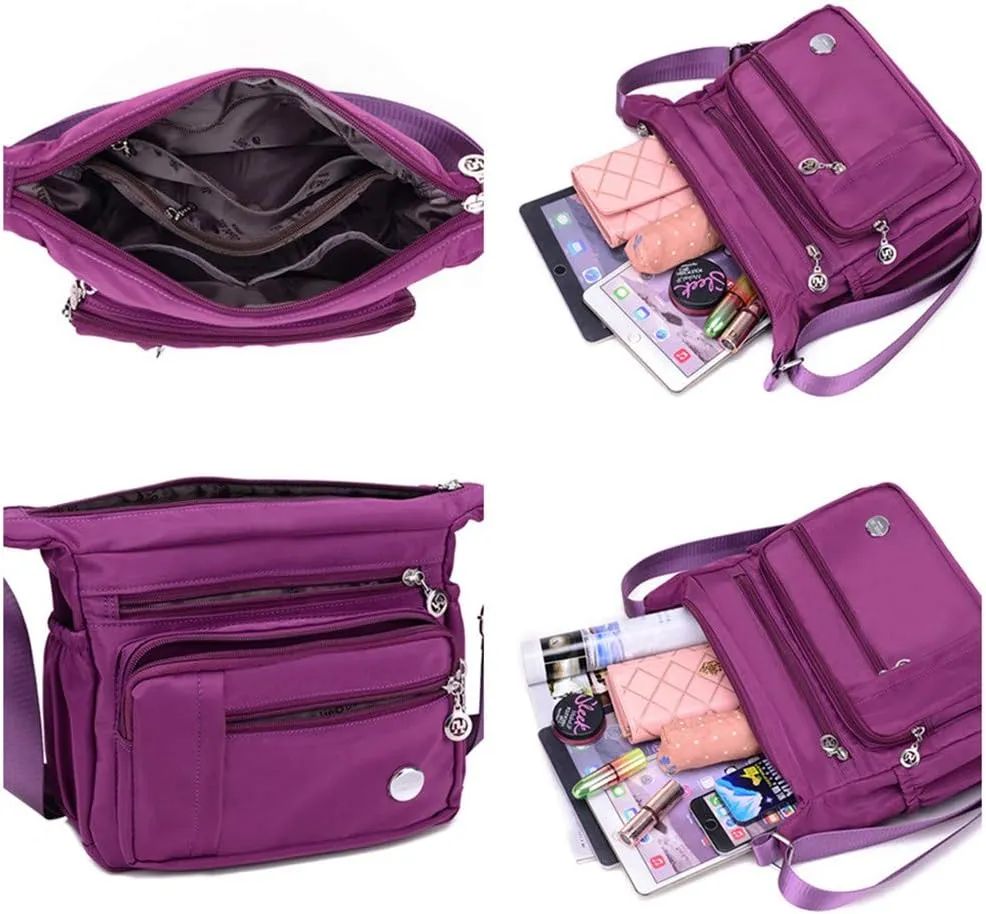 Crossbody Bag for Women, Multi Pocket Waterproof Lightweight Nylon Purse Shoulder Bag