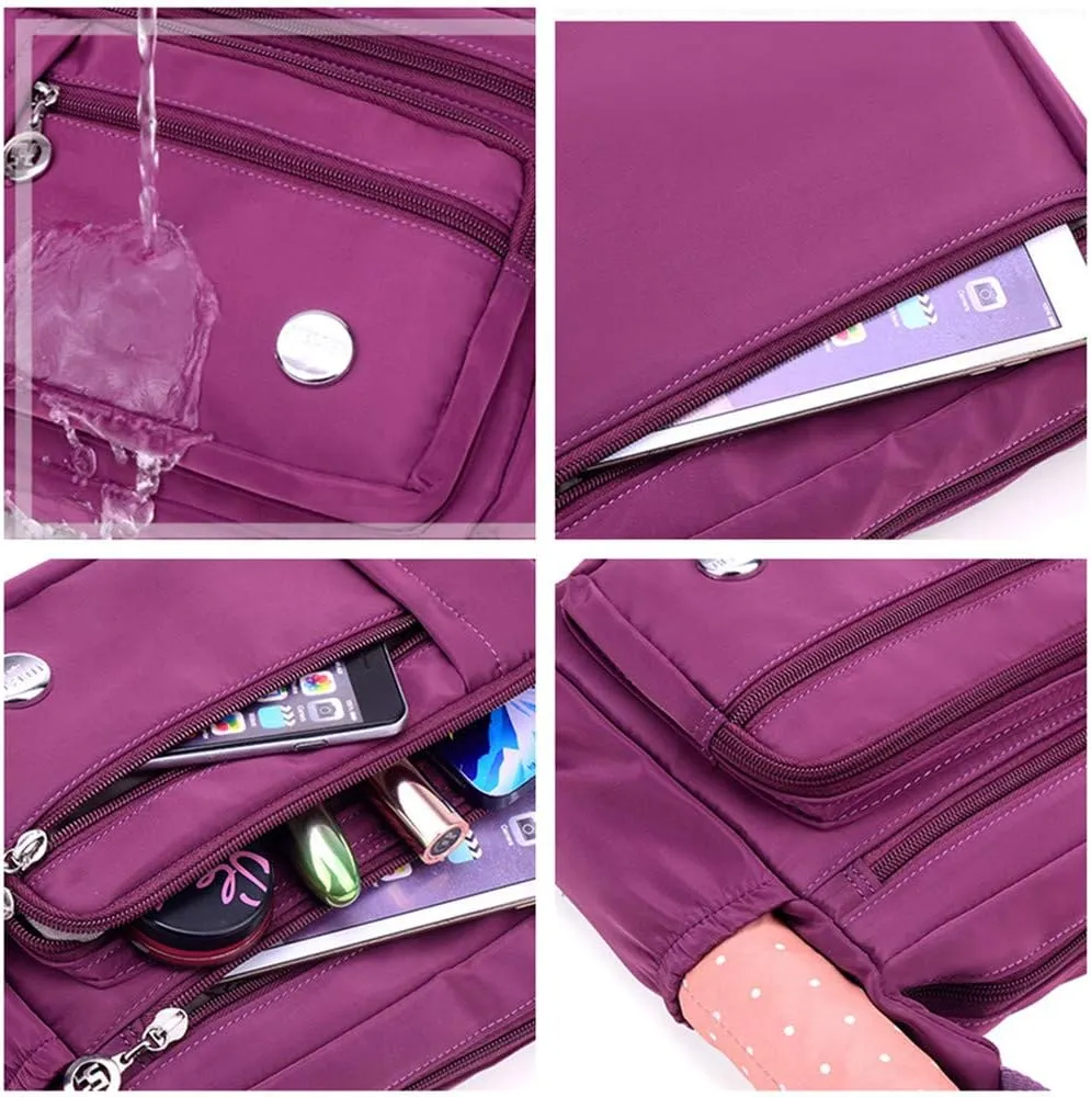Crossbody Bag for Women, Multi Pocket Waterproof Lightweight Nylon Purse Shoulder Bag