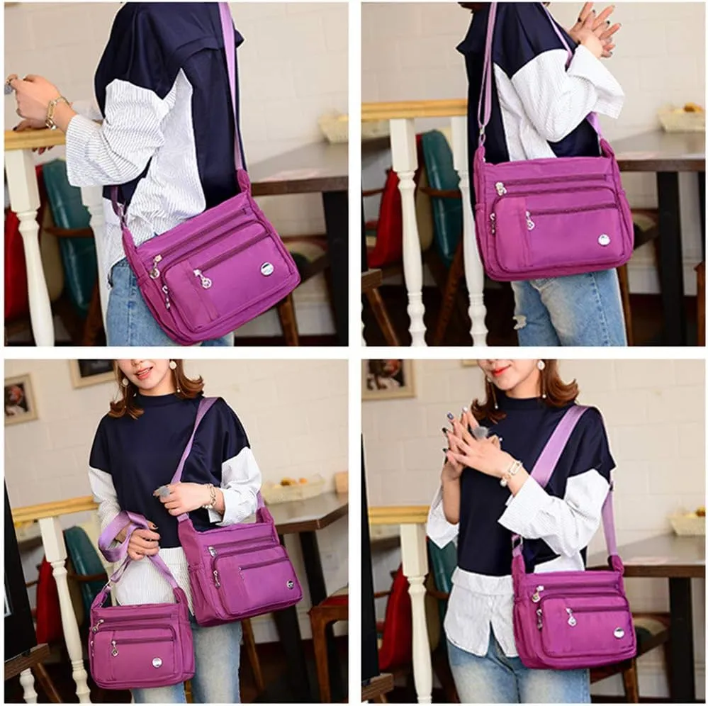 Crossbody Bag for Women, Multi Pocket Waterproof Lightweight Nylon Purse Shoulder Bag