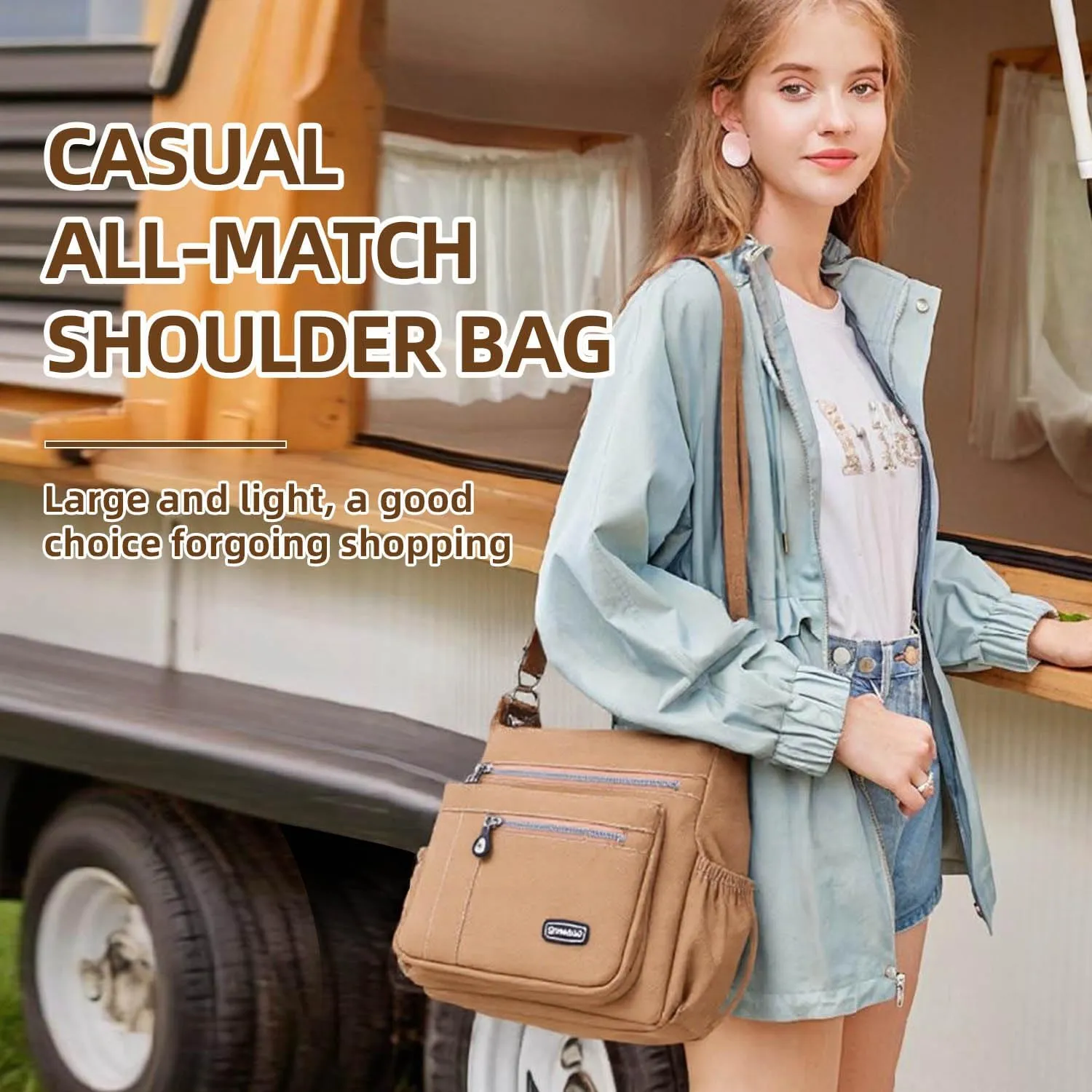 Crossbody Bag for Women, Multi Pockets Waterproof Nylon Shoulder Handbag, Lightweight Crossbody Purse for Ladies